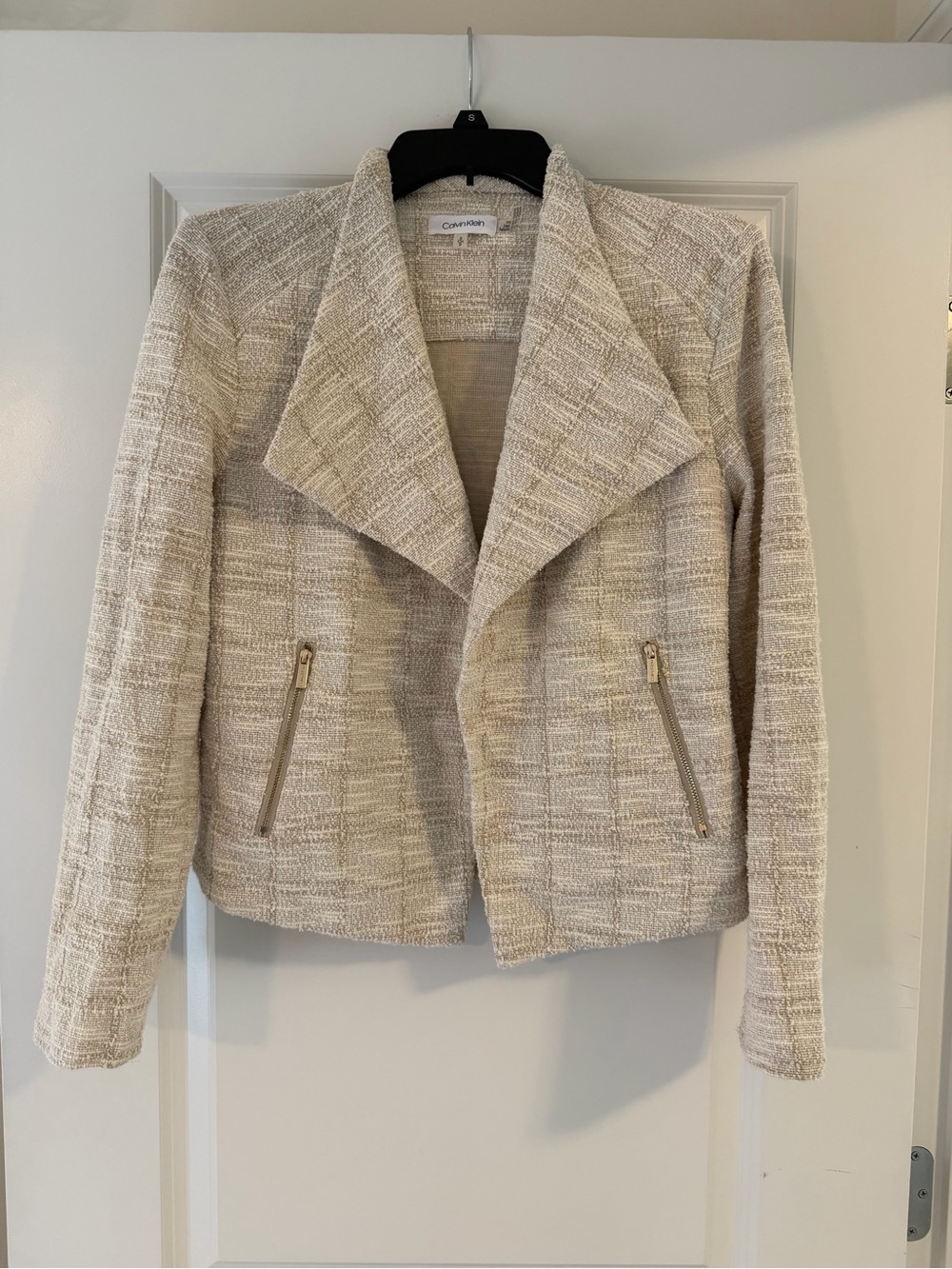 Calvin Klein Neutral Cream Tweed Zip-Pocket Blazer Jacket